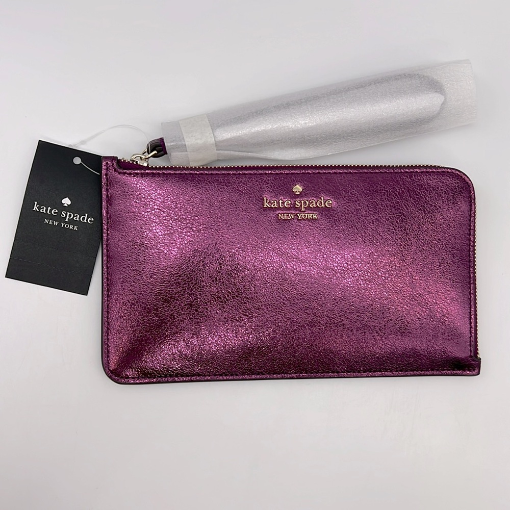 Kate Spade Lucy Metallic Medium L-zip Wristlet Dark Raspberry
